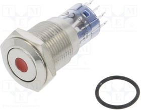 MP0045/1D1RD220S, Pushbutton Switches Vandal R LED 220VDC Monent Act Flat prof