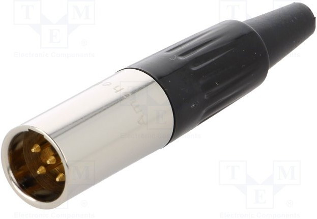 AG5M, Вилка, XLR mini, "папа", PIN: 5, на провод, пайка, 4А, 0,5мм2, прямой