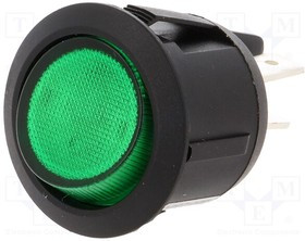 AE-R13244BNAB, ROCKER; DPST; Pos: 2; ON-OFF; 10A/250VAC; green; neon lamp; 230V