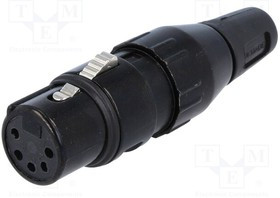 708-0500, Вилка; XLR; "мама"; PIN: 5; прямой; на провод; пайка; посеребренные