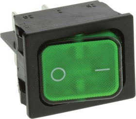 01835.3118-01, Клавишный переключатель, Выкл.-Вкл., DPST, С Подсветкой, Панель, Зеленый, Серия 1830
