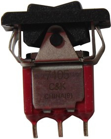 7105J51ZQE22, Клавишный переключатель, Miniature, (Вкл.)-Выкл.-(Вкл.), SPDT, Без Подсветки, Панель, Черный