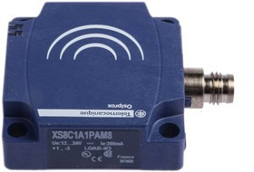 XS8C1A1PAM8, Inductive Block-Style Proximity Sensor, 25 mm Detection, PNP Output, 12 24 V dc, IP67