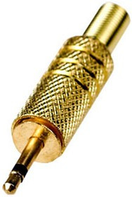 1-004G, штекер аудио 2.5мм моно металл на кабель "позолоченный"