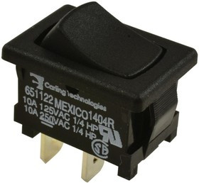 651122-BB-0N, SWITCH, ROCKER, SPST, 10A, 250V, BLACK