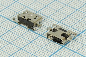 Разъем microUSB розетка, тип B, контакты 5C4HP, на плату, угловой, SMD, microUSBB5SDIP1