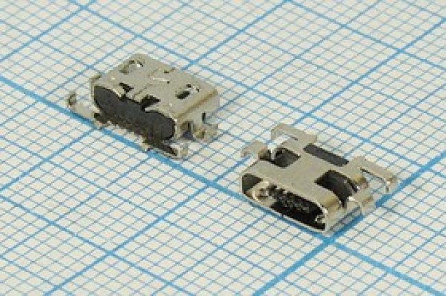 Разъем microUSB розетка, тип B, контакты 5C4HP, на плату, угловой, SMD, microUSBB5SDIP1 Разъем microUSB розетка, тип B, контакты 5C4HP, на плату, угловой, SMD, microUSBB5SDIP1