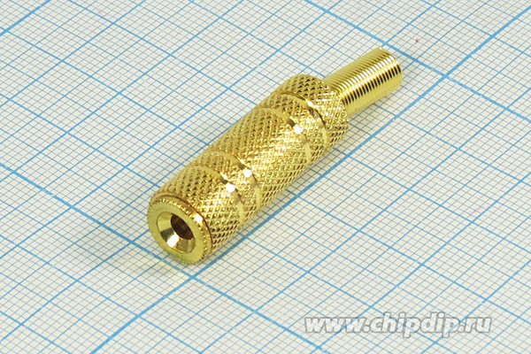 Гнездо Audio Jack стерео 3.5мм, на кабель, цвет - золото; №2777 гн 3,5стерео\3C[Au]\каб \пруж хвост\\