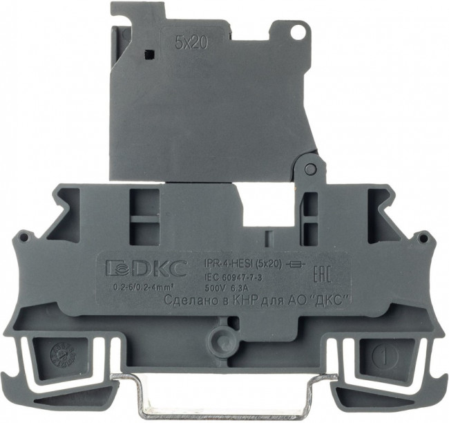 IPR-4-HESI, Клемма для предохранителя , зажим push-in, 2 точки подключения, 4 кв.мм, серая