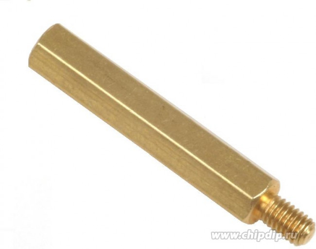 PCHSN-25, (KLS8-DBL-M3-E5.0-L25 KLS8-DBL-M3-E4.7-L25), Стойка латунная для печатной платы, шестигранная, М3, 25мм, отверстие- винт