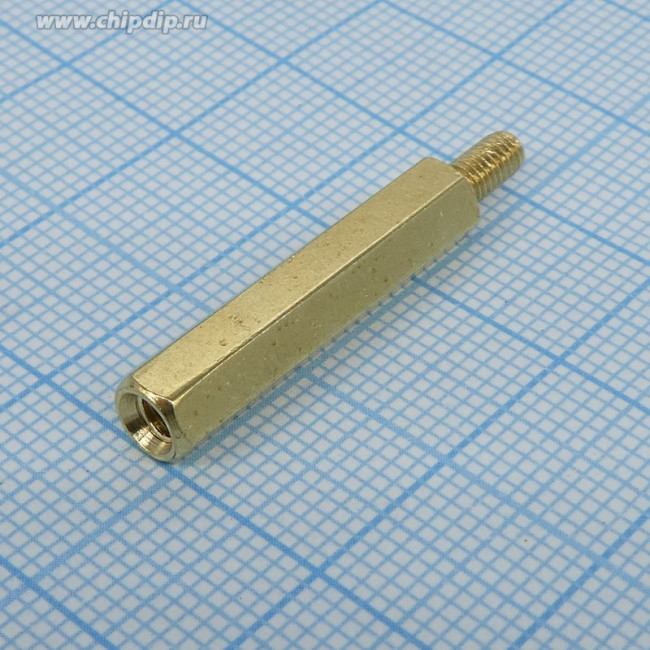 PCHSN-25, (KLS8-DBL-M3-E5.0-L25 KLS8-DBL-M3-E4.7-L25), Стойка латунная для печатной платы, шестигранная, М3, 25мм, отверстие- винт