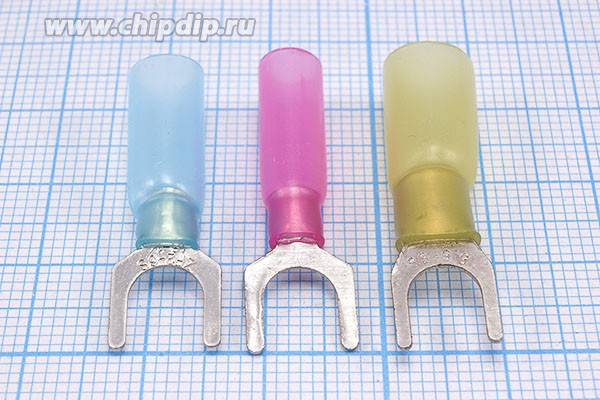 233064Y, Наконечник вилочный 6.4мм изолированный термоусаживаемый, желтый; №15952Y клемма"U" d 6,4\0,5\S4,0~6,0\Cu луж\t-усад\жел\\