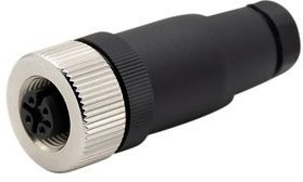 RND 205-01196, Circular Connector, M12, Socket, Straight, Poles - 3, Screw, Cable Mount