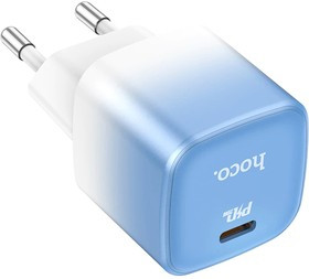 Блок питания (сетевой адаптер) HOCO C101A 1xPD, 20W) с кабелем Type-C - Type-C (1м) (бело-голубой)