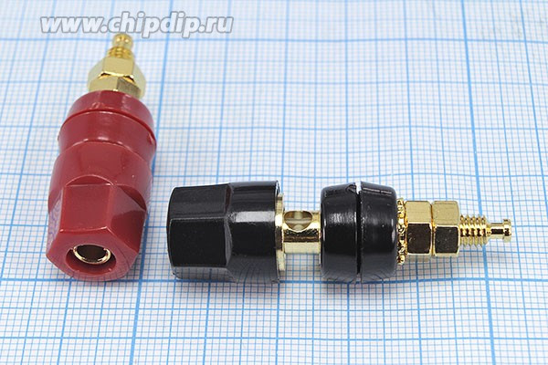 Комбинированная клемма 4мм на панель с боковым гнездом под кабель 2.5мм,черная; №1606 B клемма приб 4,0&amp;4,0\раз&amp;каб\чер\ 15x44\пл\Au\CK241