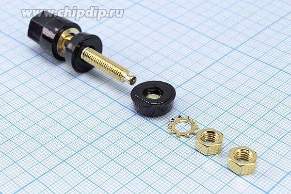 Комбинированная клемма 4мм на панель с боковым гнездом под кабель 2.5мм,черная; №1606 B клемма приб 4,0&amp;4,0\раз&amp;каб\чер\ 15x44\пл\Au\CK241