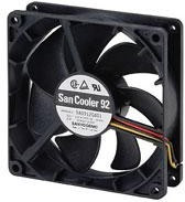 9A0924S401, DC Fans Axial Fan, 92x92x25mm, 24VDC, 58.6CFM, 3.6W, 39dBA, Ball, Lead Wires, Tach