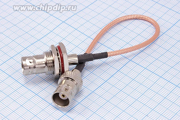 Высокочастотный переходник гнездо BNC на панель на гнездо BNC, кабель RG316, длина0.15 м; Q-15784 шнур гн BNC пан-гн BNC\0,15м\50_Ом\Ni\RG31