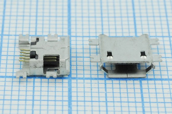 Гнездо micro USB, Тип B, угловое, 5 контактов, SMD на плату; №14596 гн microUSB \B\5C4HP\плат\угл\ SMD\microUSBB5SA1
