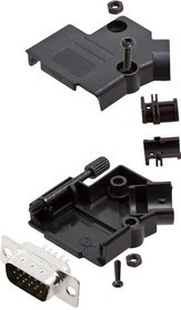 L17D45PK-P-09+L717HDE15P, Разъем D Sub, HD, W/ Backshell, High Density, Штекер, D45PK-M, 15 контакт(-ов), DE, Пайка