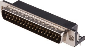 37 Way Right Angle Through Hole D-sub Connector Plug, 2.77mm Pitch, with 4-40 UNC, Threaded Insert