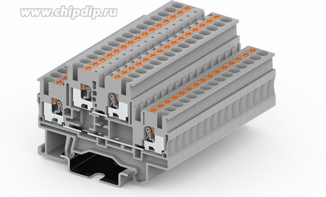 TPD2.5-2-GY, Клемма на DIN-рейку 2.5 мм2 Push-in 4 конт. двухуровн. сер.