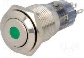 V16-11D-12G-S, Выключатель 16мм dot illuminated green