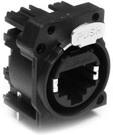 RJX8FA3HB, Гнездо; RJ45; XLRnet; Кат: Class D; с кнопкой; THT; угловой 90°