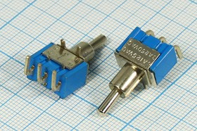 Рычажный переключатель (тумблер), 220В, 3А, переключение ON-OFF-ON, d 6.4, металлический, контакты 3PF, MTS-103-C3