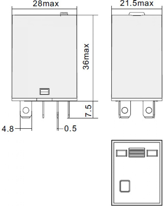 Releon Миниатюрное силовое реле; 2 перекидных контакта 10А (~ 230В AC) блокируемая кнопка проверки + светодиод RP532823005