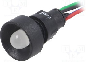 LRGB-D10-230ACWK, Индикат.лампа: LED, вогнутый, 230ВAC, Отв: d13мм, IP40, пластик
