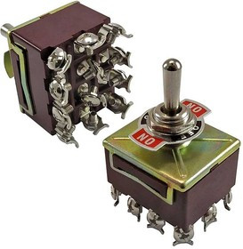 KN3B-403A, Тумблер трехпозиционный двухполюсный , 56.2х37х33.6 мм, ON-OFF-ON, 4PDT, 6 А, 250 В, 50 мОм, 12 контактов, под винт