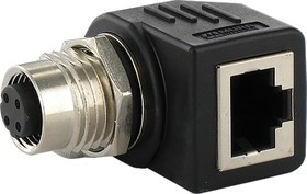 7000-44681-0000000, Right Angle 4 Pole M12 Socket to 1 Pole RJ45 Socket Adapter