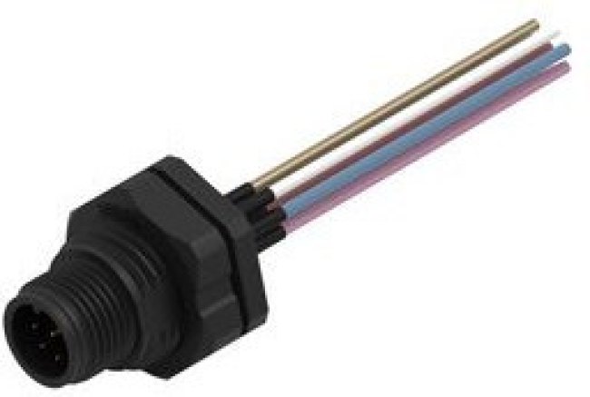 643352100604, Circular Connector, M12, Plug, Straight, Poles - 4, Wire, Panel Mount