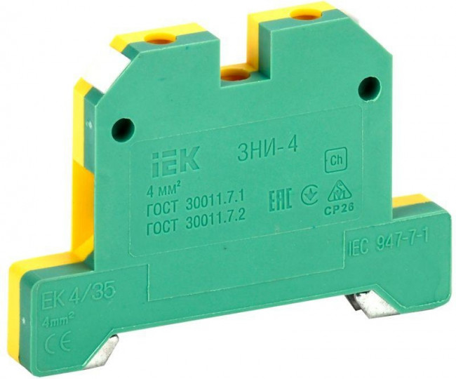 YZN20-004-K52, Клемма ЗНИ-4 мм.кв. ЗЕМЛЯ желто-зеленая
