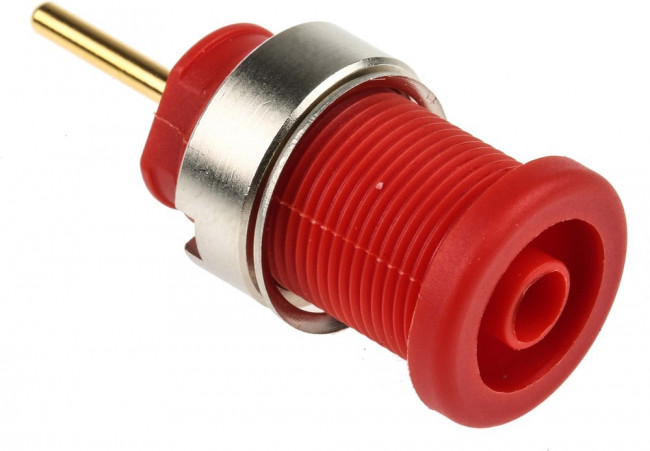 972359101, Red Female Banana Socket, 4 mm Connector, Solder Termination, 24A, 1000V ac/dc, Gold