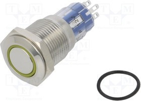 MP0045/1D2AM012S, Pushbutton Switches Vandal Y LED 12VDC Monent Act Flat prof