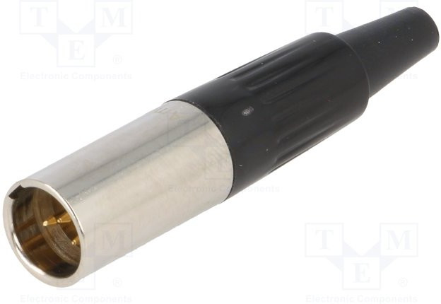 AG4M, Вилка, XLR mini, "папа", PIN: 4, на провод, пайка, 5А, 0,5мм2, прямой