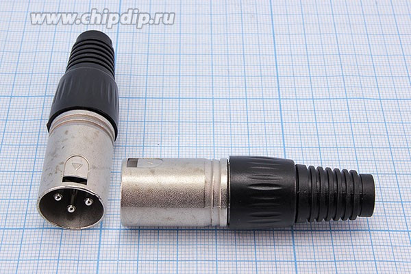 Штекер микрофонный XLR, 3 контакта, на кабель; №9310 S штек мик XLR\3P\каб\\ цанг[Ni]\1-503BK