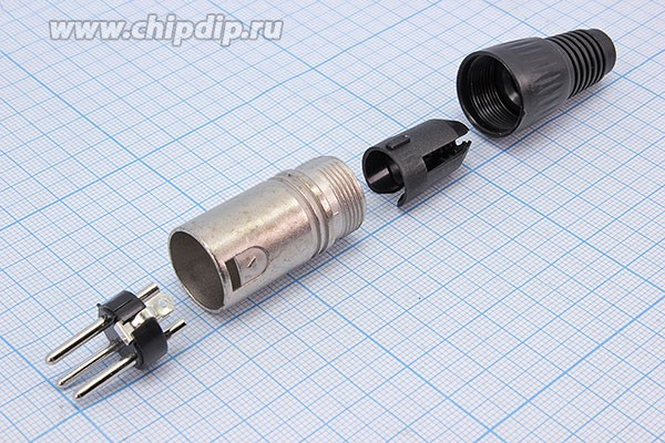 Штекер микрофонный XLR, 3 контакта, на кабель; №9310 S штек мик XLR\3P\каб\\ цанг[Ni]\1-503BK