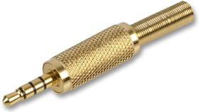 PS000133, Телефонный аудио разъем, 4 контакт(-ов), Штекер, 3.5 мм, Монтаж на Кабель, Корпус из Меди