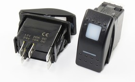 Переключатель автомобильный, контакты 5T, 20А, 12В, OFF-ON, подсветка черная/ILкрасная, YJ-PD-1A