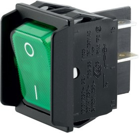 01835.3608-00, Клавишный переключатель, Вкл.-Выкл., DPST, С Подсветкой, Панель, Прозрачный Зеленый, 1830
