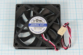 Вентилятор 70x70x15, напряжение 12В, ток 0,33А, выводы 3L+HU3, подшипник скольжения, KF0715S1HM-R