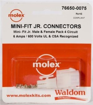 76650-0075, Headers &amp; Wire Housings MiniFit Jr Conn Kit Plug and Recept 4Ckt