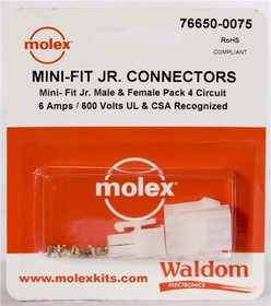 76650-0075, Headers &amp; Wire Housings MiniFit Jr Conn Kit Plug and Recept 4Ckt