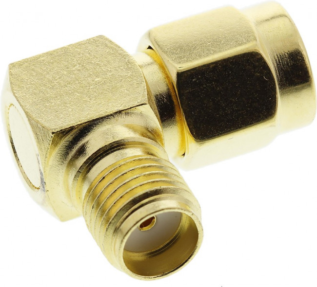 J01154A0021, Right Angle 50 RF Adapter SMA Plug to SMA Socket 12.4GHz
