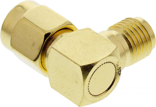 J01154A0021, Right Angle 50 RF Adapter SMA Plug to SMA Socket 12.4GHz