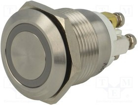 GQ19F-10E/RG/12/S (DUAL LED, 12V), Переключатель антивандальный, 1, SPST-NO, 2A/36VDC, IP65, 19мм