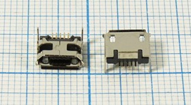 Разъем microUSB розетка, тип B, контакты 5C4HP, на плату, угловой, SMD, microUSBB5SDIP Разъем microUSB розетка, тип B, контакты 5C4HP, на плату, угловой, SMD, microUSBB5SDIP